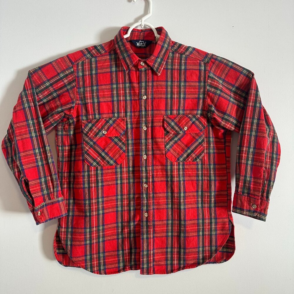 Woolrich Vintage  Casual Button Down Mens Red XL Plaid Rugged Flannel Shacket